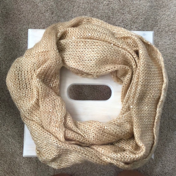 Infinity scarf- tan with sequins - Picture 1 of 3